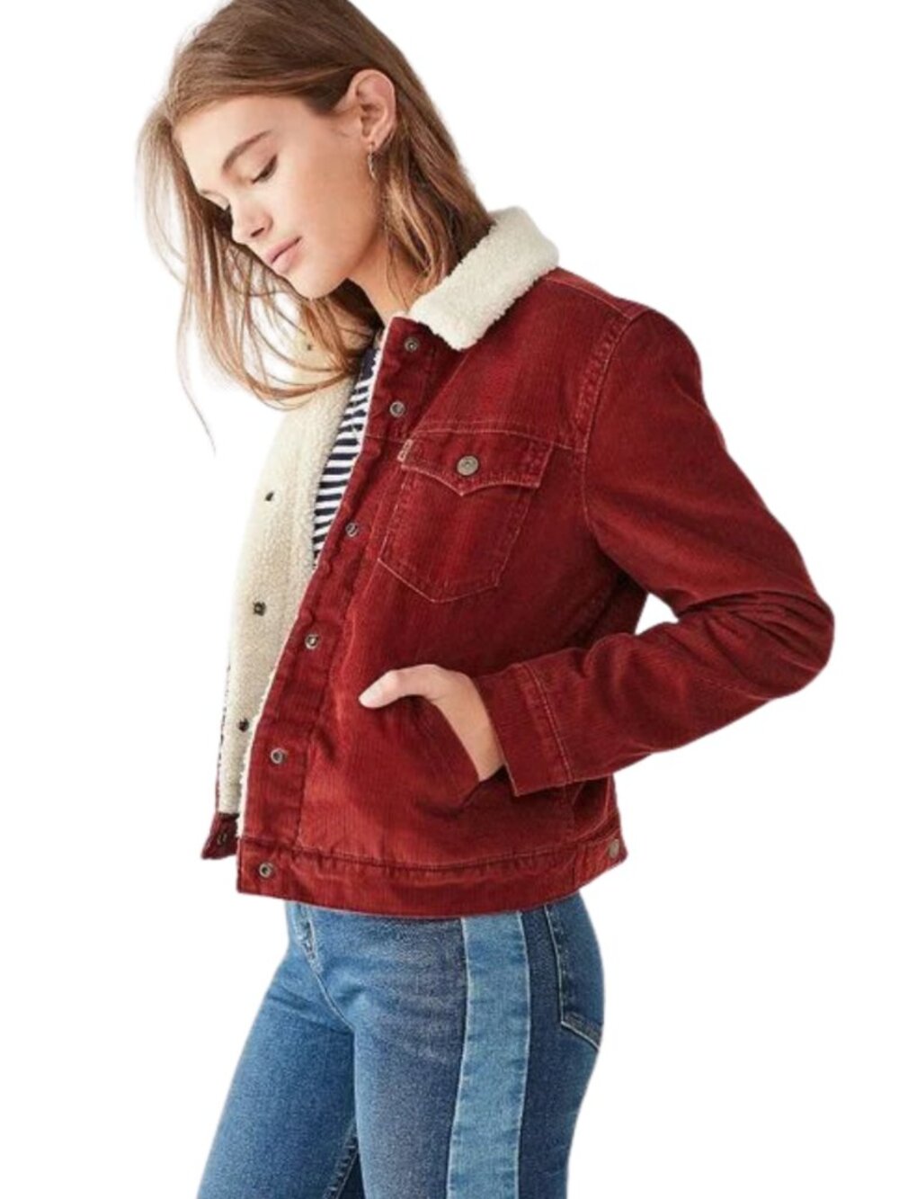 Levi’s Original Red Corduroy Sherpa Trucker Jacket Size S